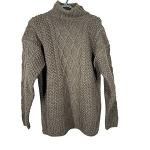 J Crew Womens Cable Knit 100% Wool Tunic Sweater Sz S Fisherman Turtle Neck